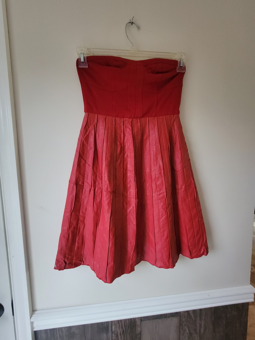 Strapless Red Pleated Cocktail Dress